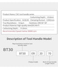 CNC tool handle series specifications for BT30 BT40, high-quality steel construction, designed for precision machining jobs.