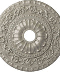 Vaduz Ceiling Medallion Pearl White With Deep Relief Hand Painted Detail, 23 And A Half Inch Outside Diameter, front view.