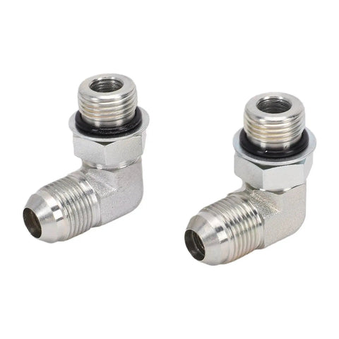 Solid 2 Pack 1/4 Inch 37 Degree Flare To SAE Orb Hydraulic Fitting Adapter Connects Threads To Orbit Rings Like A Champ For Hoses Valves Cylinders And Pumps Leak Free Under Pressure Always For Heavy Duty Work Built Sick Every Single Day, 90-degree elbow