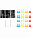 Fuse labels, colored fuses, and screws, compatible with 8 Way Waterproof Fuse Block With LED Indicators For Car Boat And Marine Use.