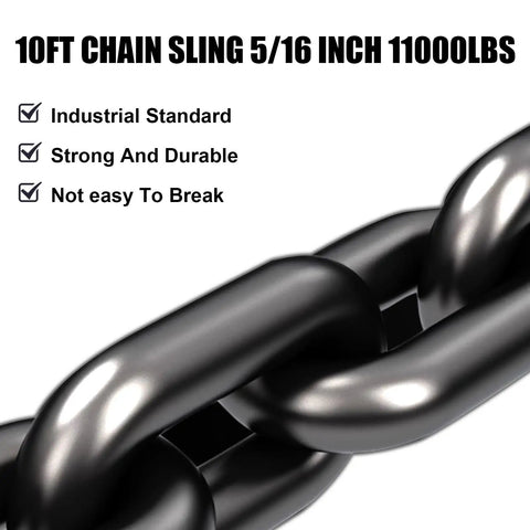 Heavy Duty Four Point Chain Lifting Sling Kit, 5/16 Inch X 10 Feet With Solid Hooks And Work Gloves, 11000 Lb Capacity Rigging Setup For Zero Stress Haulin And Daily Grind