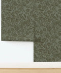 Real Dope Cottage Botanical Wallpaper With Matte Linen Texture And Pvc Free Mix showing green floral pattern on sturdy wall.