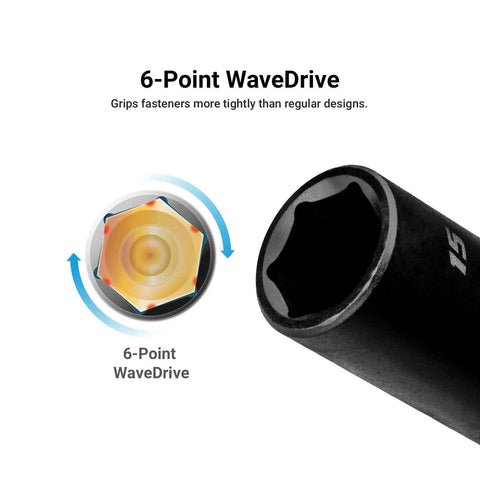 6-point WaveDrive feature of Quarter Inch Drive Master Impact Socket Set With Shallow And Deep Sockets Metric Sizes 4 To 15 mm Premium Chrome Moly Steel