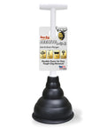 This Compact Beehive Mini Sink And Drain Plunger is a black rubber unclogger with a white T handle for drains.