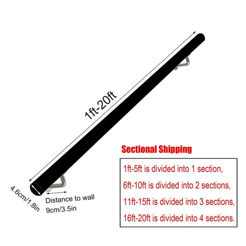 Knockout Modern Black Handrail Kit With Hella Non Slip Grip, Heavy Duty Wall Mounted Stair Grab Bar dimensions and shipping info