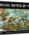 Bolt Action Battle of the Bulge Starter Set box showcasing WWII tabletop wargaming kit with miniatures for adults to recreate history.