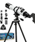 90mm Aperture Refractor Telescope With 800mm Focal Length For Beginners And Adults 32x To 240x Magnification Includes 3x Barlow Lens And Phone Adapter For Stellar Sky Watching And Easy Astrophotography with accessories and packaging