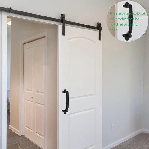 2 Pack Gate Handle 7.6 Inch Carbon Steel Sliding Barn Door Pulls With Screws, Vintage Farmhouse Iron Hardware shown on door