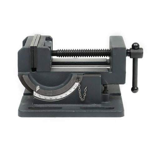 Built Like A Tank 4 Inch Angled Vise For Benchtop Drill Press And Industrial Machining Tools Precision steel clamp with adjustable tilt.