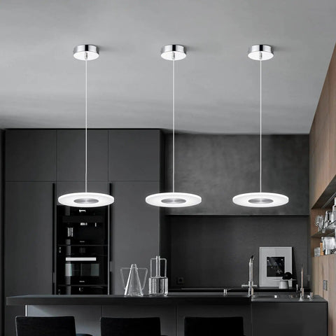 Insta Worthy Modern Chrome Pendant Light With 6000K LED Ceiling Fixture over sleek kitchen island
