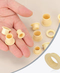 5 Pack Flanged Sleeve Bearing Plastic Bushing 12mm ID 14mm OD 6mm Length POM Yellow Durable Low Friction Bushings For Motors And Machinery Industrial Grade High Precision Fit Do It Yourself Projects, hand holding yellow flanged bushings
