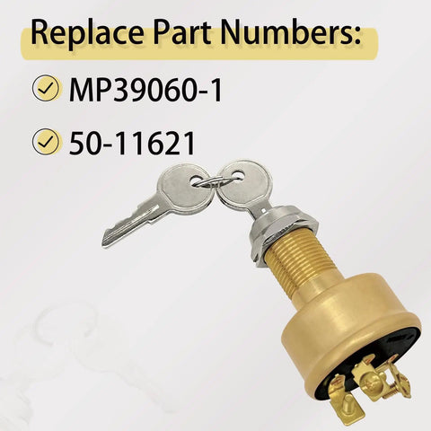 Heavy Duty Marine Ignition Switch Replacement MP39060-1 Three Position Off On Start For Boats with brass construction and keys