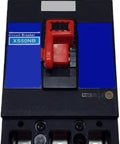 Rock Solid Reliable Workhorse Three Pole Molded Case Circuit Breaker With Smooth Overcurrent Trip Response For Branch Circuits Heavy Duty Panelboards And Machinery, front view with red switch.