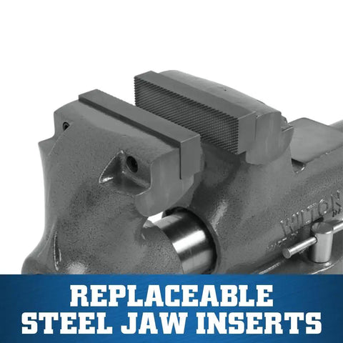 Beefed Up Heavy Duty Bench Vise For Machinists With 6 Inch Jaw Width 10 Inch Opening Five And A Half Inch Throat Locking Swivel Base With Double Lockdowns Sealed Construction For Lifetime Smooth Operation Massive Cast Iron Body And Hardened Steel Jaws, replaceable steel jaw inserts