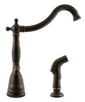 Oakmont Two Handle Kitchen Faucet With Side Sprayer In Oil Rubbed Bronze, Classic Victorian Style, front view.