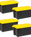 Top Shelf 21 Gallon Storage Totes 4 Pack Heavy Duty Lockable Bins With Airtight Weatherproof Gasket Seal Keeps Your Loot Safe And Sound Black Yellow Made In Usa
