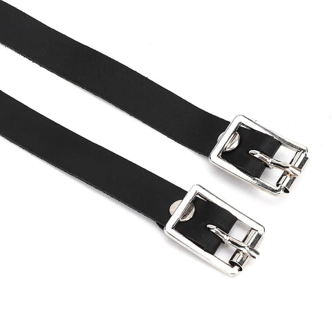 Double Layer Leather Spur Straps With Stainless Steel Buckle For Equestrian Riding Accessories 50cm Black