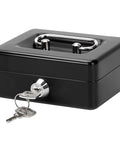 Compact Locking Cash Box For Coins And Meds With A Secure Keyed Lock, Tiny Yet Sturdy Steel Money Box, Grab And Go Lock Box, Black, Side View