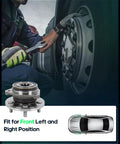 Mechanic installing wheel hub; Two Pack Heavy Duty Front Wheel Hub Bearing Replacement Kit Fits 1990 Through 1998 Jeep Cherokee