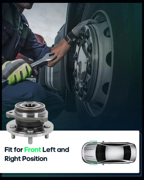 Mechanic installing wheel hub; Two Pack Heavy Duty Front Wheel Hub Bearing Replacement Kit Fits 1990 Through 1998 Jeep Cherokee