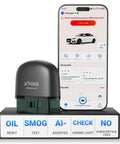 AI Assisted Wireless OBD2 Scanner For iPhone And Android All System Diagnostic Tool With Free Updates No Subscriptions Car Code Reader displayed with smartphone interface.