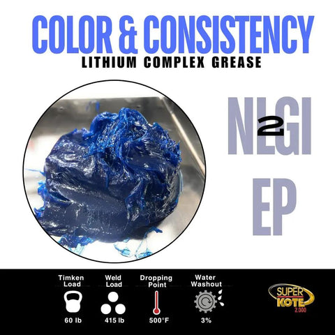 Heavy Duty Lithium Complex Grease NLGI 2 EP High Temp Multi Purpose Lubricant close-up showing blue color and consistency