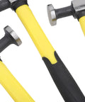 7 Piece Auto Body Repair Kit With Carbon Steel Hammer And Dolly Set For Dent Removal, close-up of hammer heads with yellow handles