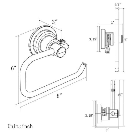 Dimensions diagram of the Tool Free No Drill Toilet Paper Holder With Strong Silicone Vacuum Mount Removable Bracket Chrome Finish