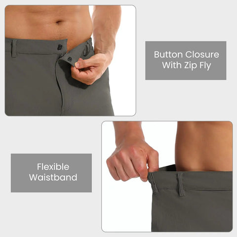 Close-up of Men's Hiking Cargo Shorts 9 Inch Stretch Quick Dry Lightweight Outdoor Work Shorts With Six Pockets for Travel