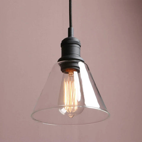Retro Edison Style Pendant Light With Clear Glass Shade For Kitchen Island Dining Room Classic Retro Vibe Industrial Black Mini Flush Mount Fixture E26 Base 40W Bulb Not Included Ideal For Living Room Bathroom Porch Bar Hotels with exposed filament bulb