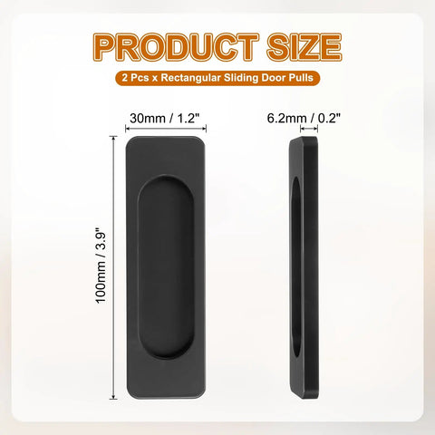 Matte Black Aluminum Sliding Door Pulls 2 Pack Rectangular Self Adhesive Finger Push Pulls for Sliding Barn Doors Windows Cabinets Three Point Nine Inches Long Durable Easy Install, 100x30x6.2mm size shown