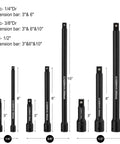 18 Piece Drive Tool Accessory Set with CRV Steel Extension Bars in Black Phosphate Finish for Heavy Duty Auto and Home Tools.