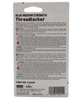 Packaging back view of Blue Medium Strength Thread Locker For Metal Fasteners, 0.20 Ounce Bottle, Removable With Hand Tools, 3 Pack.