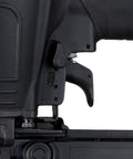 Go To Lightweight 16 Gauge Pneumatic Stapler with magnesium body, close-up of trigger and toggle fire modes, woodworking tool.