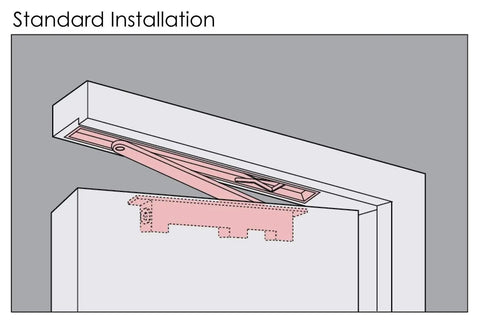 Diagram of Concealed Door Closer For Heavy Duty Doors Up To 88lbs Non Handed Sleek Low Profile Hidden Hardware standard installation