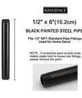 Six Pack Half Inch Black Steel Pipe Six Inches Long Pre Cut For Industrial Shelving And Dope DIY Home Decor Compatible With Standard NPT Half Inch Fittings Vintage Style Pipe Set