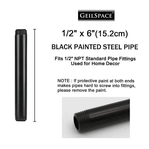 Six Pack Half Inch Black Steel Pipe Six Inches Long Pre Cut For Industrial Shelving And Dope DIY Home Decor Compatible With Standard NPT Half Inch Fittings Vintage Style Pipe Set