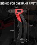 Rivnut Tool NT600 and M5 M6 Mandrel Kit for Tight Spaces, showing right angle pistol riveting setter dimensions.