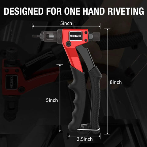 Rivnut Tool NT600 and M5 M6 Mandrel Kit for Tight Spaces, showing right angle pistol riveting setter dimensions.