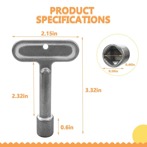 Product dimensions of Fire Hydrant Water Spigot Key For Wall Faucets And Outdoor Hose Bibs, 3.32in x 2.15in metal tool