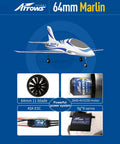 64mm Marlin EDF RC Jet Plane PNP For Adults High Speed Hobby RC Aircraft Lightweight White Foam Jet No Battery No Charger No Radio