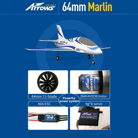64mm Marlin EDF RC Jet Plane PNP For Adults High Speed Hobby RC Aircraft Lightweight White Foam Jet No Battery No Charger No Radio