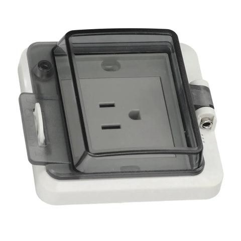 Heavy Duty IP66 Wall Outlet Us Standard Power Socket 15 Amp Weatherproof Jack with protective cover for outdoor use.