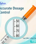 Hella Precise 1ml 29g 1/2 Inch Disposable Syringes Pack Of 25 With Clear Graduations And Leak Proof Design For Slick Lab Refilling And Industrial Measurement Jobs Today, showing clear graduations and orange plunger.