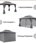 10x13 Outdoor Gazebo With Double Roofs Mosquito Netting And Privacy Screens Heavy Duty Metal Frame for backyard use with ventilation.