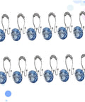 Blue Stainless Steel Shower Curtain Hooks With Rhinestones Rust Resistant Double Glide Rings 12 Piece Set displayed