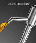 Heavy Duty Manual Water Pump Stainless Steel Sump Pump moves smooth oil from the pump spout into a container.