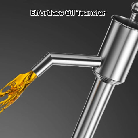 Heavy Duty Manual Water Pump Stainless Steel Sump Pump moves smooth oil from the pump spout into a container.