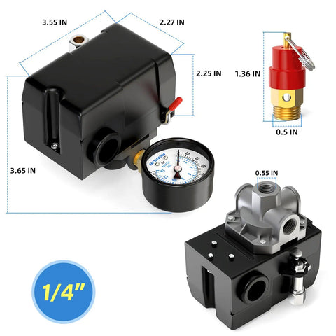 Air Compressor Pressure Switch Control Valve With Red On Off Switch For Real World Jobs 110 To 150 PSI 110V To 240V