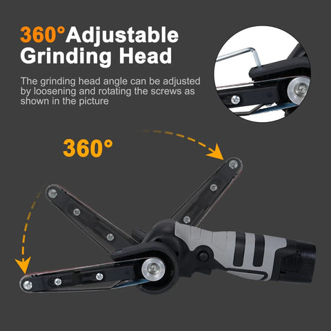 Heavy Duty Mini Belt Sander And Angle Grinder Tool Featuring Variable Speed Motor for 360° adjustable grinding head.